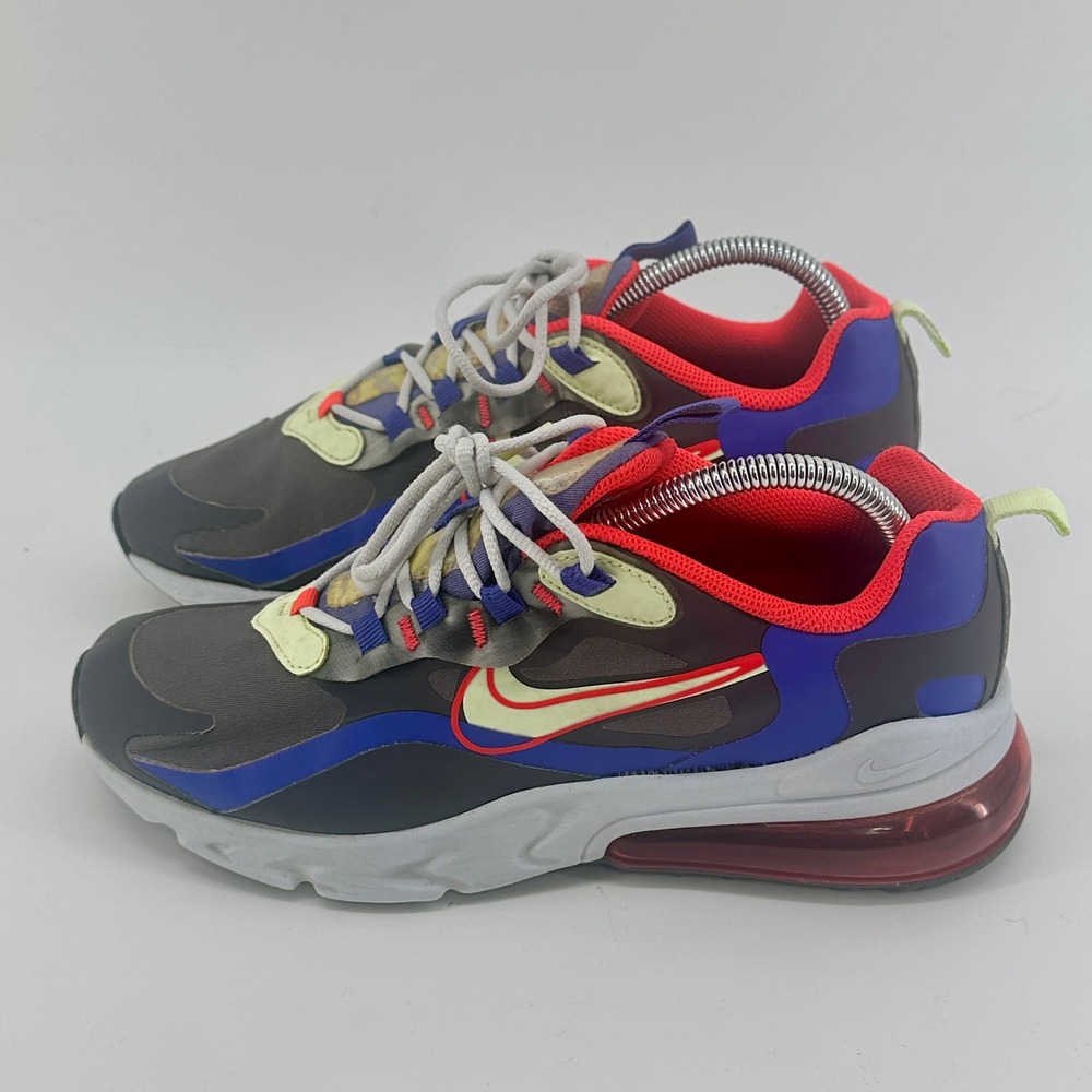 Nike Air Max 270 React Kids 7Y Gray Blue Red Yellow CT1630-001 Low Top Sneakers - Picture 4 of 10
